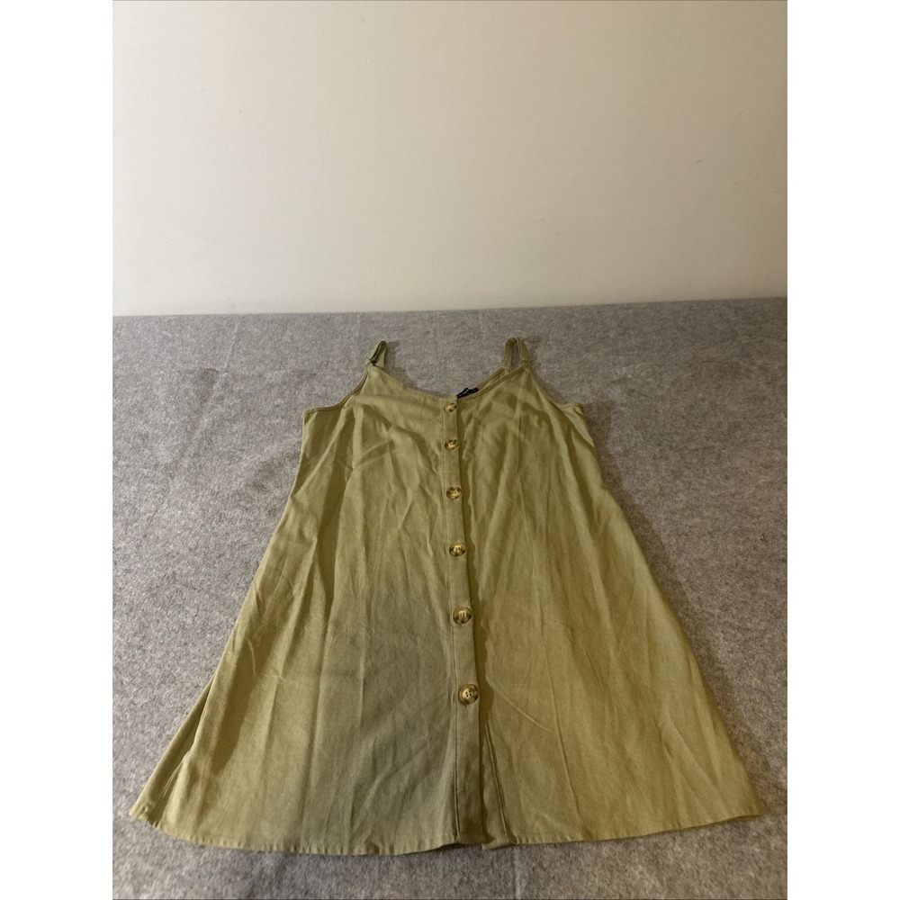 Cotton On Large Linen Blend Full Button Front Mini Dress Tunic Olive Minimalist
